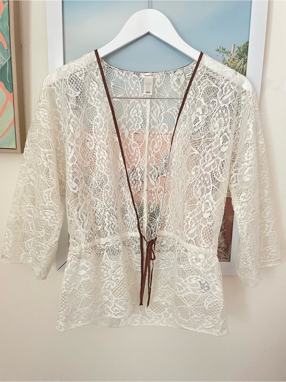 Old Navy Vintage Y2K Lace Tie Front Kimono Coastal Cowgirl Western Festival